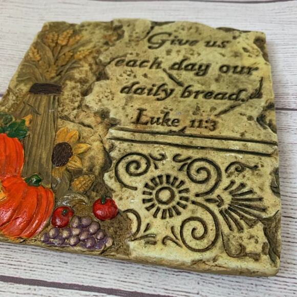 Daily Bread Scripture Wall Hanging Square Plaque Harvest Pumpkin Wheat Decor - Picture 4 of 8